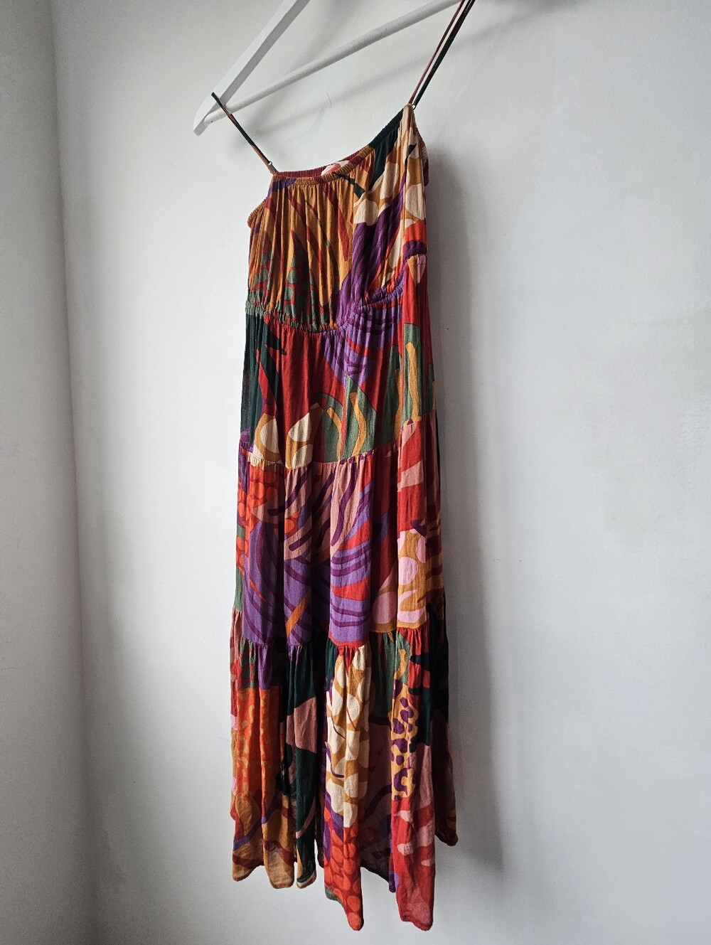 Farm Rio Mixed Colorful Print Embellished Tie Shoulders Knee Lenth Flowey Dress - Picture 4 of 11